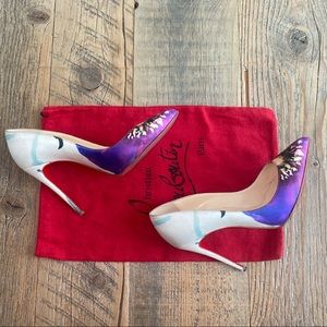 CHRISTIAN LOUBOUTIN Purple Floral Silk Heels RARE
